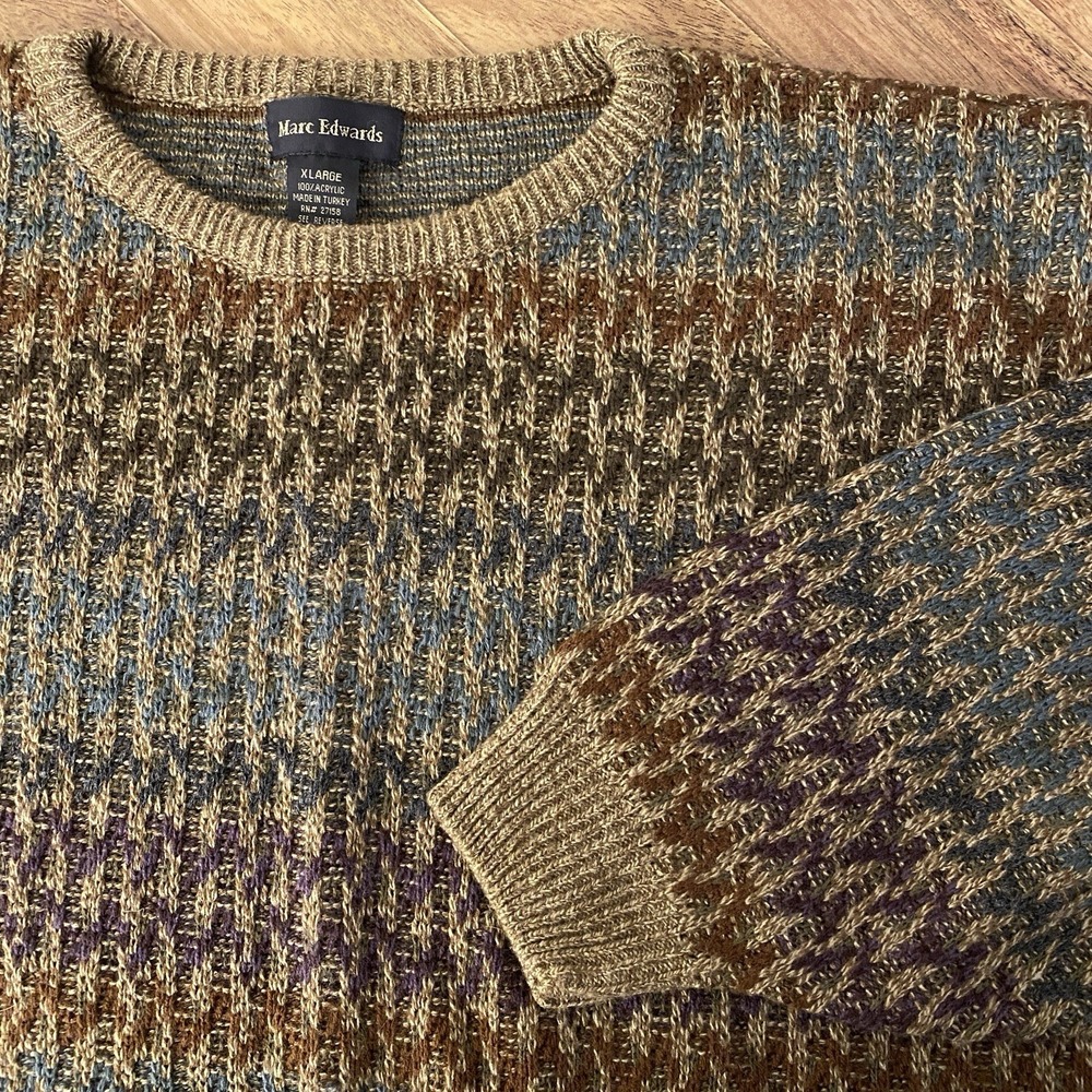 Vintage Marc Edwards‎ Sweater Mens XL Knit Pullover Crewneck Striped Colorful